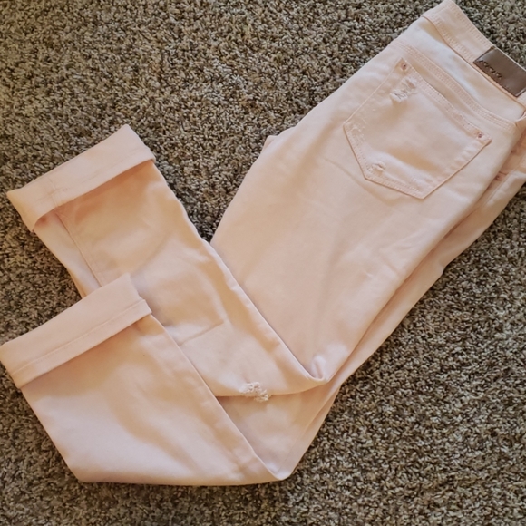 Dollhouse pink distressed roll up skinny jeans - Picture 3 of 7